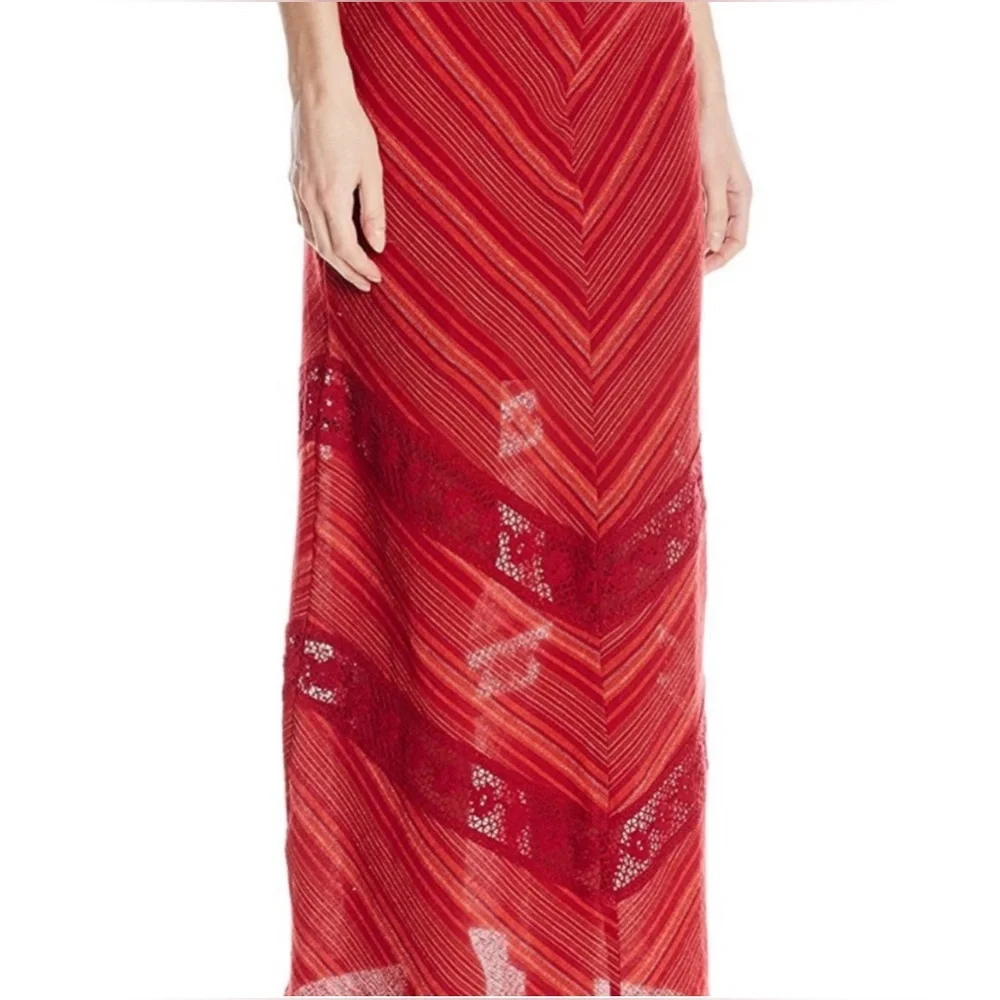 Prana Red Maxi Ginny skirt chevron stripe crochet 100% Cotton Size 6